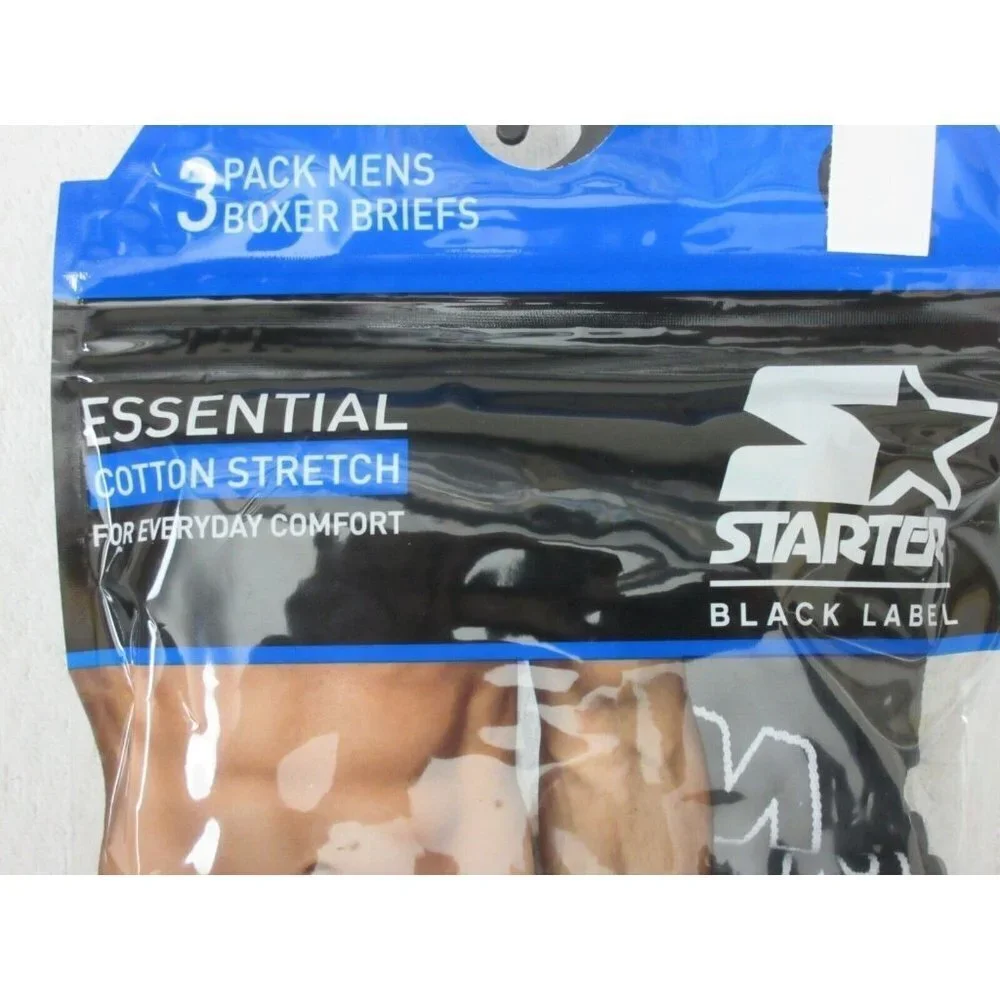 Starter Men's Black Label Essential Cotton Stretch 3 Pack Boxer Briefs All Sizes